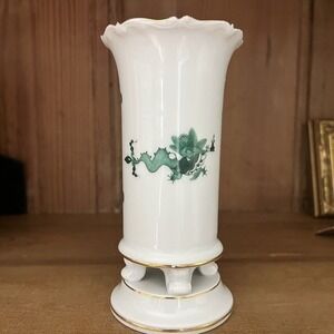 Meissen Germany Footed "Paws" Bud Vase Green Dragon Gold 5.75", Cross Swords 31.